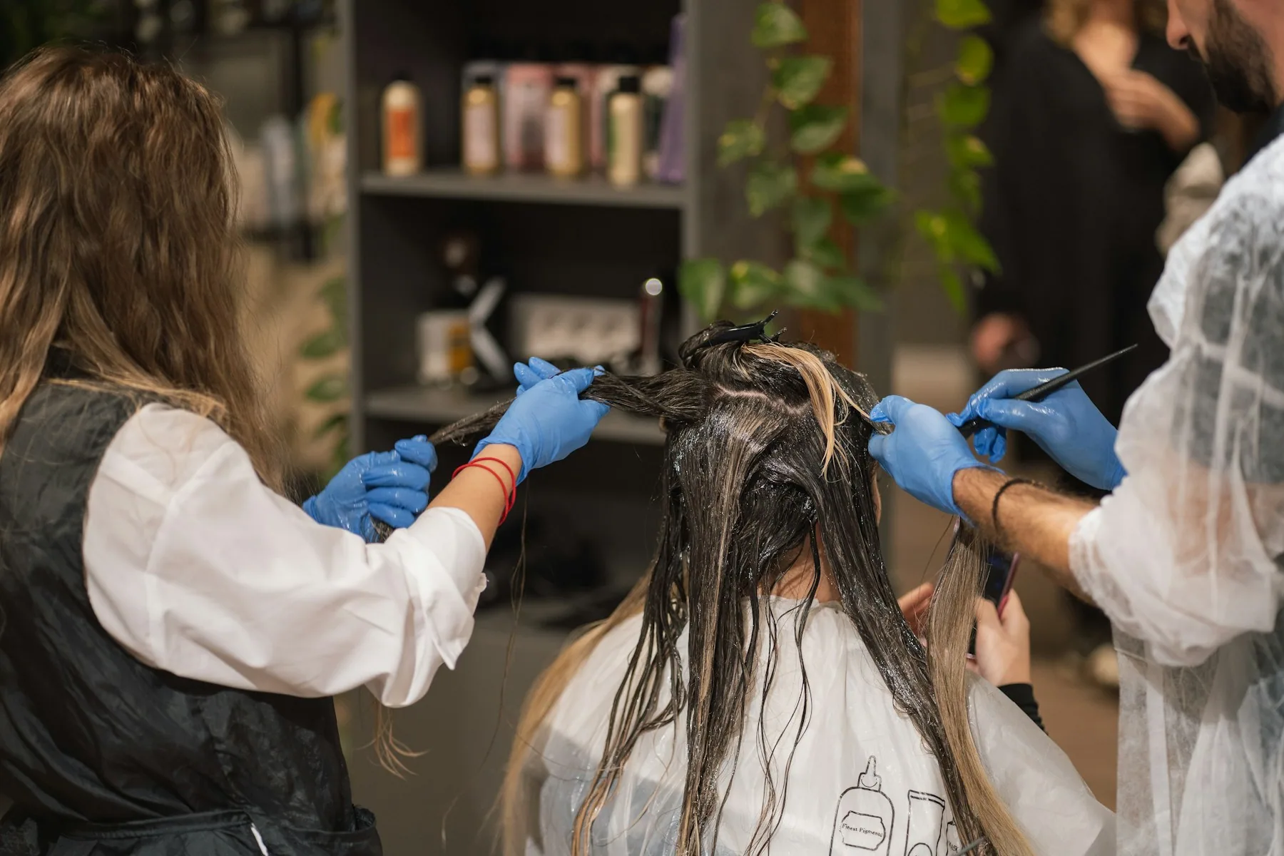 Colour being applied at the chair